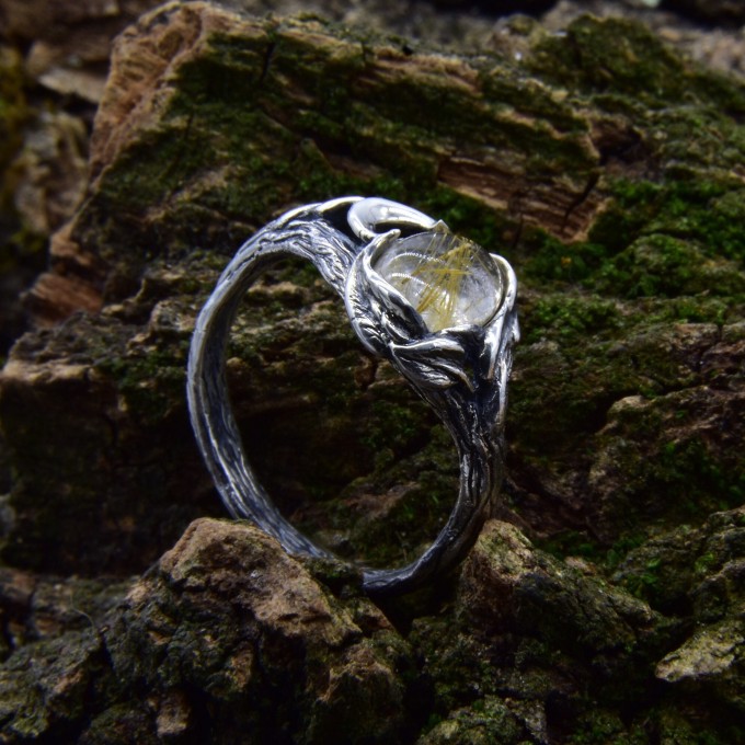 Enchanting Silver Ring with Natural Amber Stone