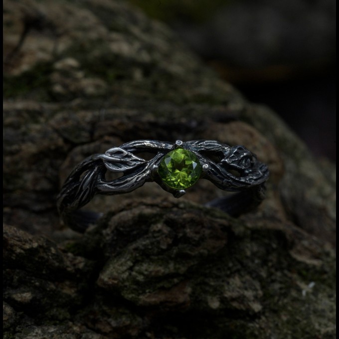Nature-Inspired Peridot Silver Ring for Elegant Souls
