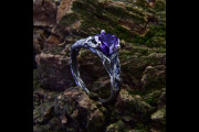 Elvish Engagement Ring Amethyst, Woodland Inspired Ring, Woman Wood Nature Wedding Ring in Silver, Unique Rustic Celtic Ring for Her