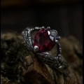 Heart-Shaped Ruby Ring - Gothic Charm in Dark Silver