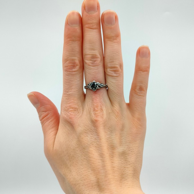 Gothic Obsidian Ring with Enchanted Floral Motif
