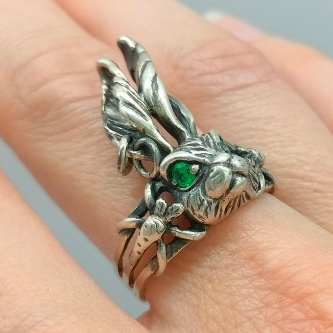 Gothic Emerald Ring with Enchanted Flame Motif