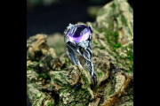 Unique Fantasy Vintage Engagement Ring for Woman, Silver Tree Bark Ring with Amethyst, Elvish Woodland Wedding Band with Birthstone