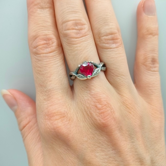 Gothic Ruby Heart Ring with Dragon Claws