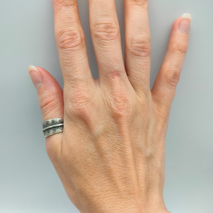 Timeless Symbol: Sterling Silver Open Ring with Engraved Runes
