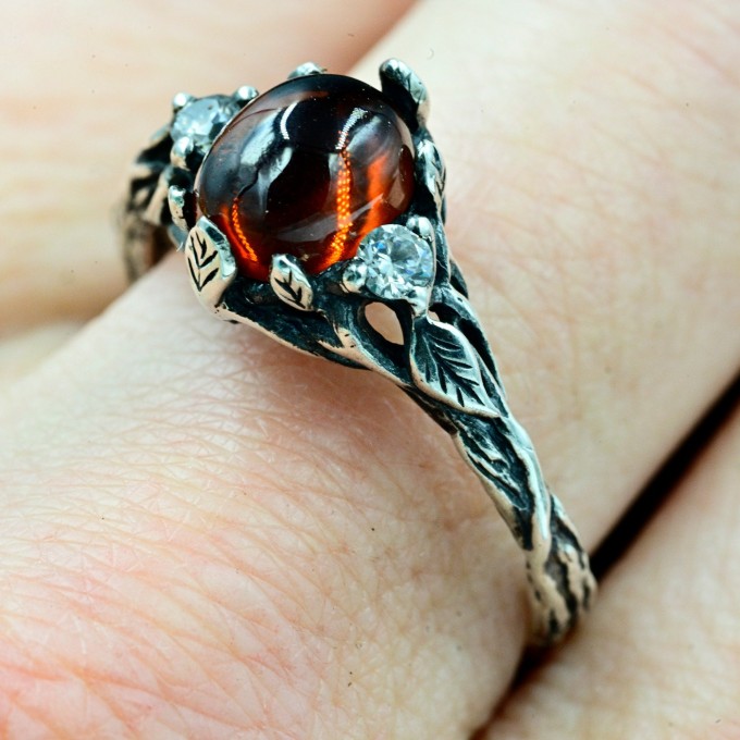 Silver Gothic Ring Featuring Intense Red Garnet