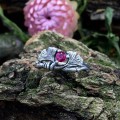 Elegant Gothic Floral Ring with Ruby Gemstone