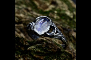 Fantasy Moonstone Nature Ring with Tree of Life Design, Whimsical Wedding Ring for Woman with Floral Branch Band