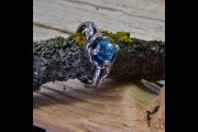 Artisan Twisted Twig Engagement Ring with Blue Aquamarine Stone for Women, Perfect Valentine's Day Tree Bark Promise Ring with Leaf