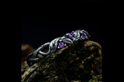 Fairy Celtic Knot Ring from Forest Tree Branch with Amethyst Leaf, Dainty Nature Inspired Elven Twist Twig Wedding Band, Fantasy Jewelry