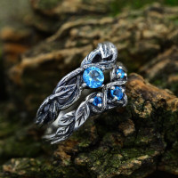 Forest Nature Celtic Wedding Ring Set for Woman Nature Inspired, Dainty Silver Leaf Bridal Set, Stack Silver Twig Curve Band Fairycore