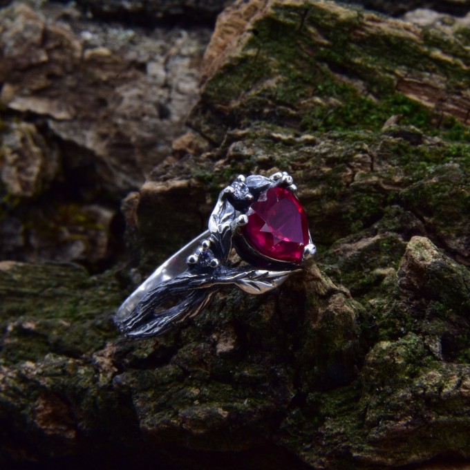 Gothic Ruby Heart Ring with Dragon Claws