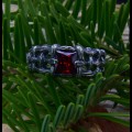 Gothic Chain Ring with Fiery Garnet Gemstone