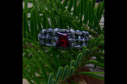 Wide Band with Garnet Ring for Man, Silver Man Branch Braid Wedding Ring, Garnet Celtic Sterling Silver Ring Mens