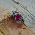 Gothic Ruby Ring with Enchanted Floral Motif