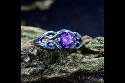 Unique Forest Witch Ring with Amethyst, Ethereal Engagement Ring for Woman, Silver Tree Branch Wedding Ring with Leaf Pettern