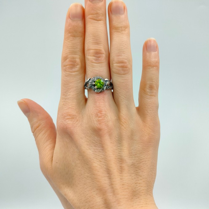 Gothic Dragon Ring with Enchanted Peridot Gemstone.