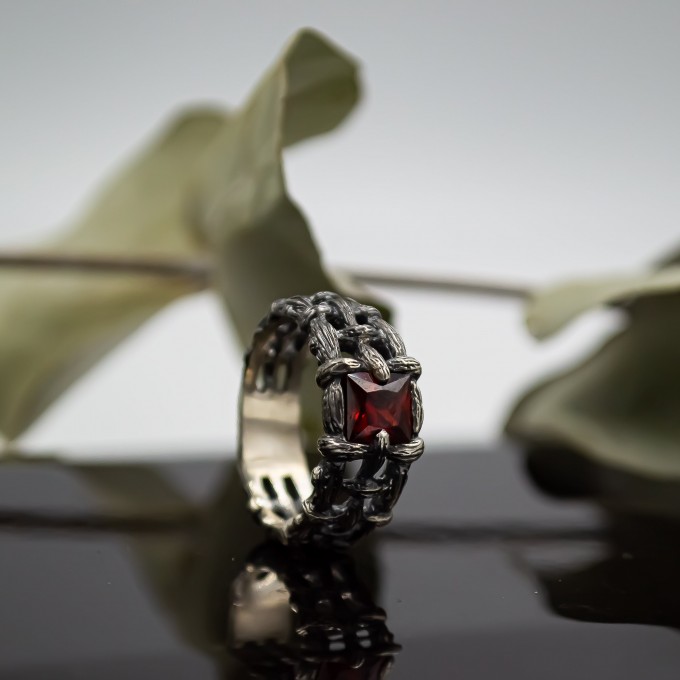 Crimson Dominion: Gothic Garnet Chain Ring