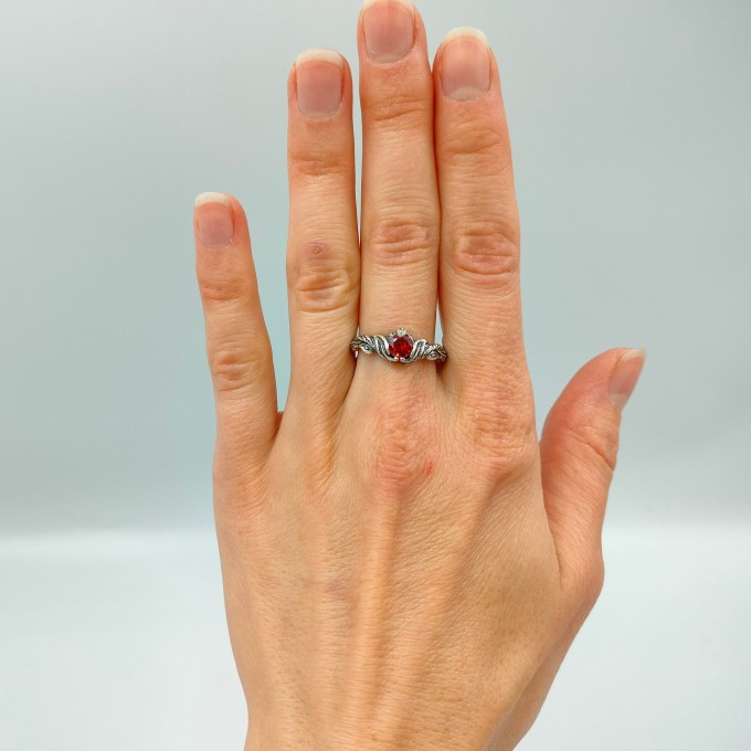 Gothic Garnet Ring with Majestic Flame Motif