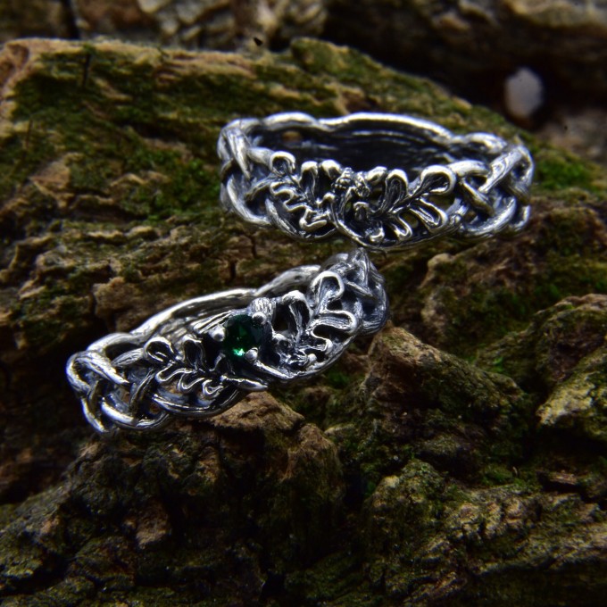 Throne of Vines: Gothic Sterling Silver Ring with Emerald Accent