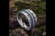 Silver Thick Fantasy Ring Women Adjustable, Celtic Pattern Wedding Band for Woman, Wide Ethnic Silver Band