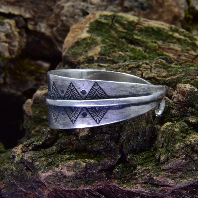 Timeless Symbol: Sterling Silver Open Ring with Engraved Runes