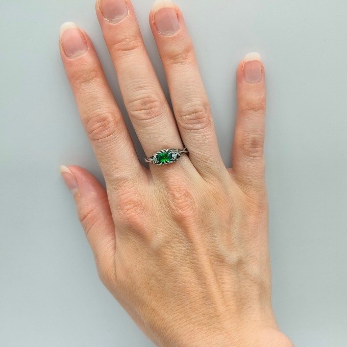 Handcrafted Emerald Ring with Dark Forest Design