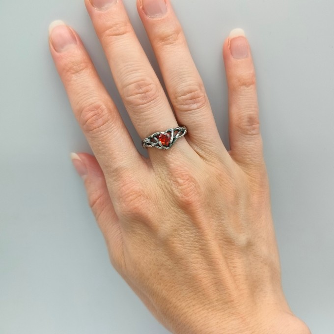 Handcrafted Gothic Silver Ring with Crimson Gem