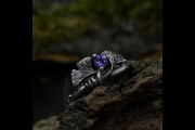 Silver Leaf Ring with Amethyst, Unique Braided Plant Engagement Ring, Non Traditional Branch Nature Ring, Silver Forest Jewelry