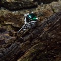 Unique Silver Ring with Emerald Gemstone and Dragon Claw Design