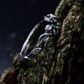 Gothic Silver Ring with Emerald and Floral Design