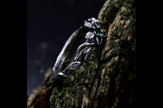 Silver Leaf Ring with Emerald, Unique Braided Plant Engagement Ring, Non Traditional Branch Nature Ring, Silver Forest Jewelry
