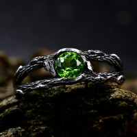 Nature Wedding Band with Fantasy Branch and Leaves Emerald Ring, Silver Forest Witch Ring, Fairy Celtic Wedding Ring, Elvish Jewelry