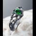 Gothic Silver Ring with Emerald and Leaf Motif