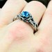 Gothic Aquamarine Ring with Intricate Nature Motif