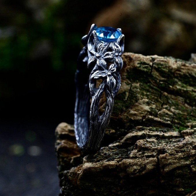 Majestic Dragon Ring with Blue Topaz Gemstone