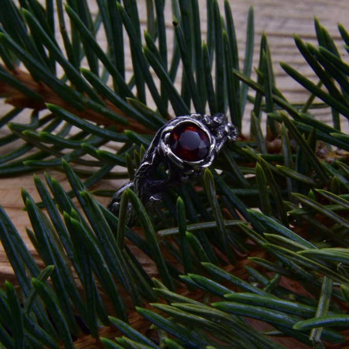 Braided Branch Ring - Celtic Wedding Ring with January Birthstone