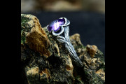 Unique Forest Witch Ring with Amethyst, Ethereal Engagement Ring for Woman, Silver Tree Branch Wedding Ring with Leaf Pettern