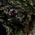 Heart of Shadows: Gothic Sterling Silver Ring with Garnet Gemstone