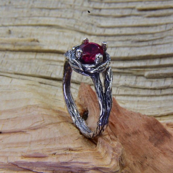 Rose of Shadows: Gothic Sterling Silver Ring with Radiant Ruby