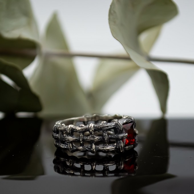 Crimson Dominion: Gothic Garnet Chain Ring