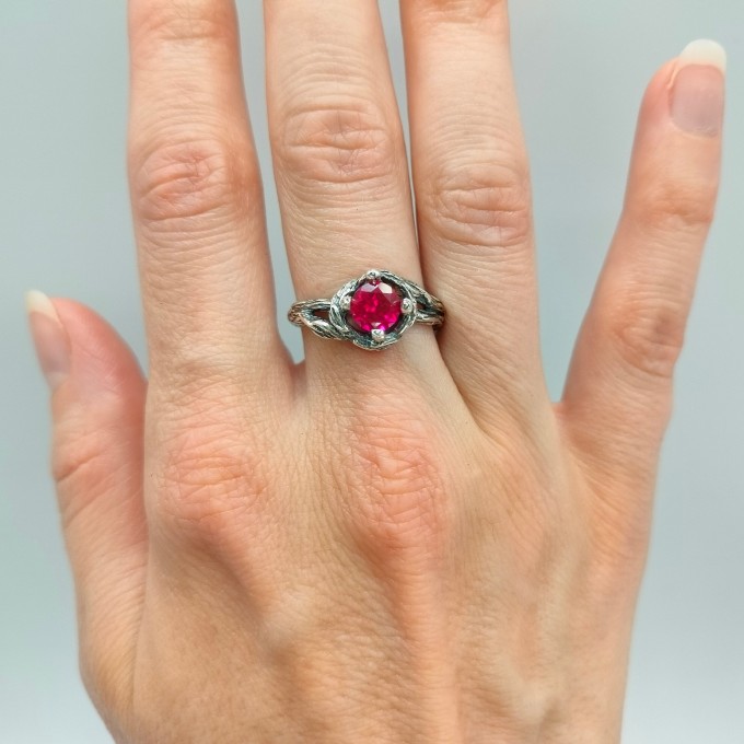 Rose of Shadows: Gothic Sterling Silver Ring with Radiant Ruby