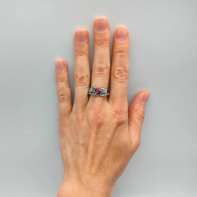Elegant Gothic Floral Ring with Ruby Gemstone