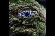 Branch and Leaf Ring for Woman with Sapphire, Unique Silver Branch Engagement Ring, Fantasy Forest Wedding Ring for Her