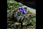 Unique Forest Witch Ring with Amethyst, Ethereal Engagement Ring for Woman, Silver Tree Branch Wedding Ring with Leaf Pettern