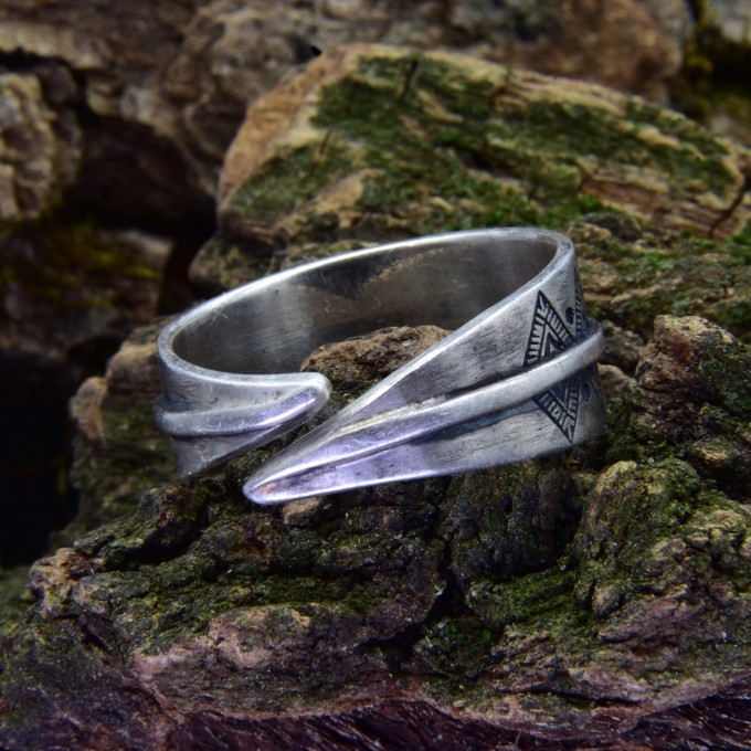 Timeless Symbol: Sterling Silver Open Ring with Engraved Runes