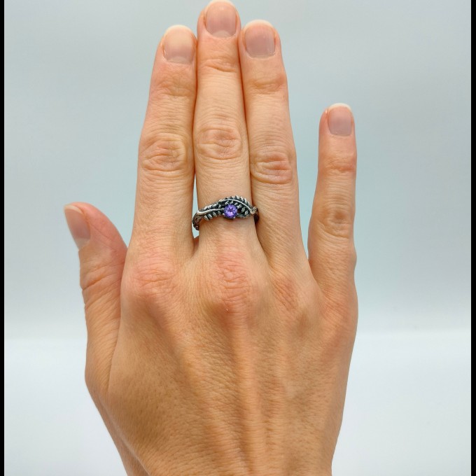 Gothic Amethyst Ring with Lunar Crescent Motif