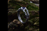 Sapphire Mens Wedding Ring with Woodland Themed, Elvish Mens Wedding Band with Vines, Male Promise Ring Fairycore, Fantasy Jewelry for Him