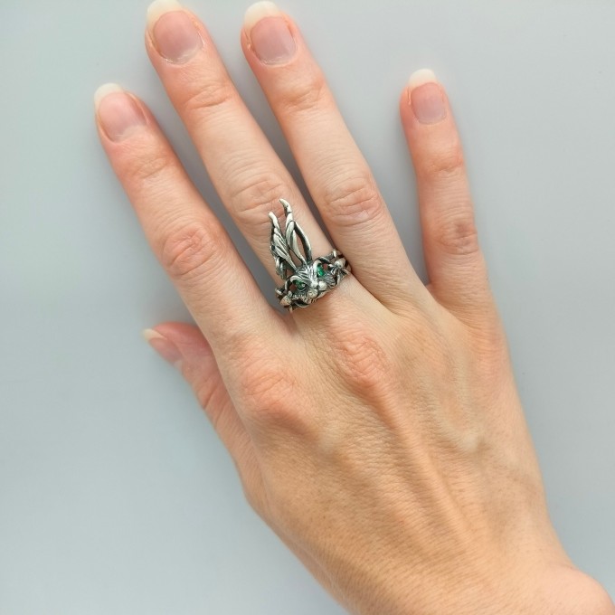 Gothic Emerald Ring with Enchanted Flame Motif