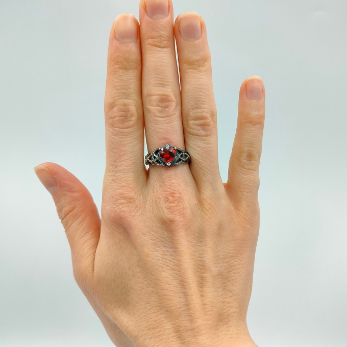 Dark Crimson Garnet Ring – Gothic Elegance in Silver
